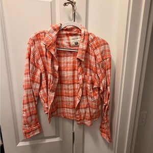 American Eagle Outfitters Orange and White Plaid Shirt